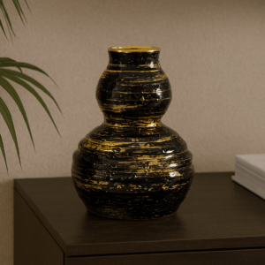 Double Gourd Black & Gold Vase