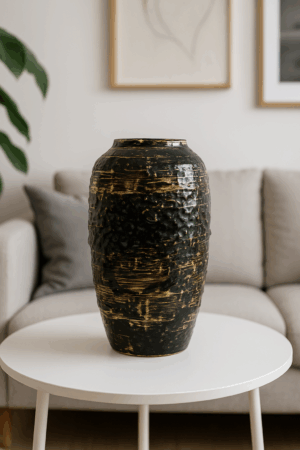 Double Gourd Black & Gold Vase