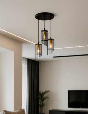Triple Black Cage Chandelier